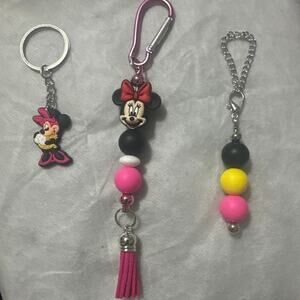 Minnie Mouse 3 piece set Key Chain, bag charm Cup charm or zipper pull Brand new